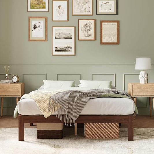 Novilla 12 Inch Wooden Twin Bed Frame, Platform Twin Size Bed Frame Without Headboard, Sturdy Wood Slat Support, No Box Spring Needed, Easy Assembly, Walnut