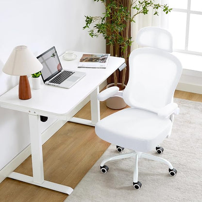 Ergonomic Office Chair,Ultra Thick Spring Cushion Desk Chair,White | Adjustable Lumbar Support and Headrest,Flip-up Arms,Rocking Function,Mesh Home Office Computer Chair
