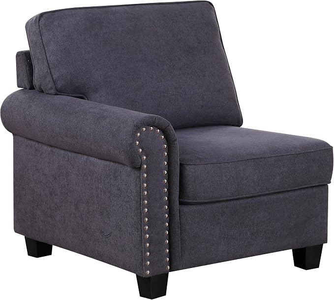 Ball & Cast 116" L-Shaped Sectional Couch with Movable Ottoman & Nailhead Trim Armrest,7 Seat Chenille Upholstered Sofa W/ 6 Throw Pillows,DIY Combination,Comfy Sectionals Set for Living Room,Gray