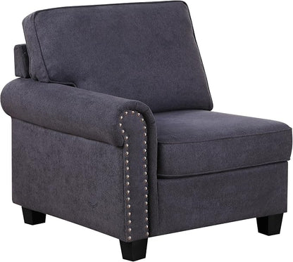 Ball & Cast 116" L-Shaped Sectional Couch with Movable Ottoman & Nailhead Trim Armrest,7 Seat Chenille Upholstered Sofa W/ 6 Throw Pillows,DIY Combination,Comfy Sectionals Set for Living Room,Gray