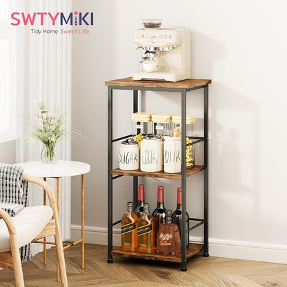 SWTYMIKI Coffee Bar Cabinet for Home - 3-Tier Sturdy Farmhouse Coffee Stand Station Multi-Purpose Buffet Sideboard - Kitchen Bar Table for Living Room, Corner, Small Space, Espresso