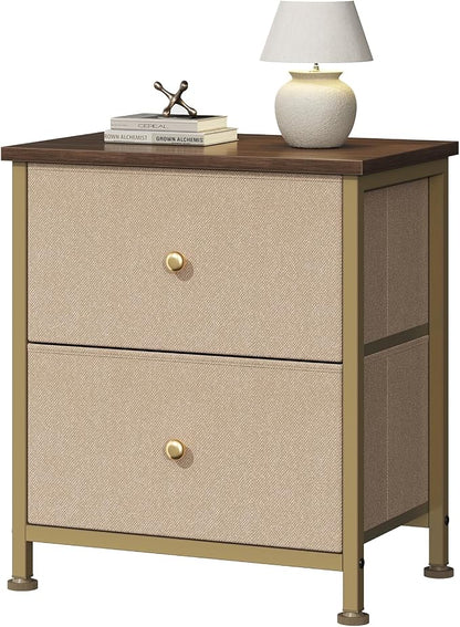 DUMOS Nightstand, Bedside Table for Bedroom, Small Dresser, 2 Fabric Drawer | Side/End Table with Drawers, Storage Cabinet Furniture, 20 Inch Night Stand for Closet, Entryway, Khaki