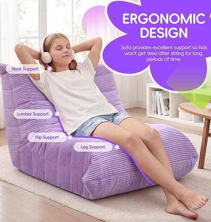 Hobestluk Medium Bean Bag Chair Faux Fur Fabric BeanBag Couch for Playroom | Purple Corduroy,Ergonomic Design,Memory Foam,Strong Supportive,No Assembly Required,DecorativeStyle for Living Room Bedroom