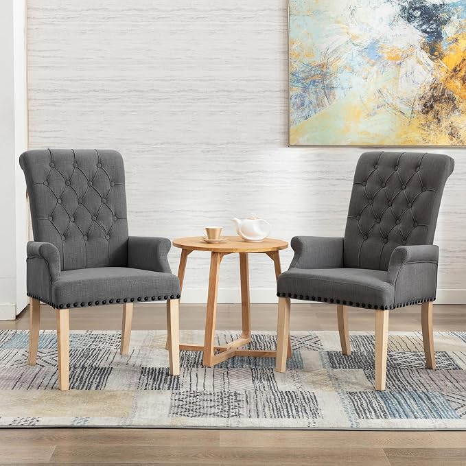 adochr Upholstered Fabric Accent Dining Chair, Arm Dining Chair with Elegant Tufted Club for Dining Room Kitchen Room, Dark Grey