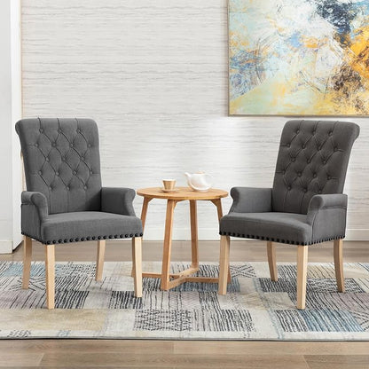 adochr Upholstered Fabric Accent Dining Chair, Arm Dining Chair with Elegant Tufted Club for Dining Room Kitchen Room, Dark Grey