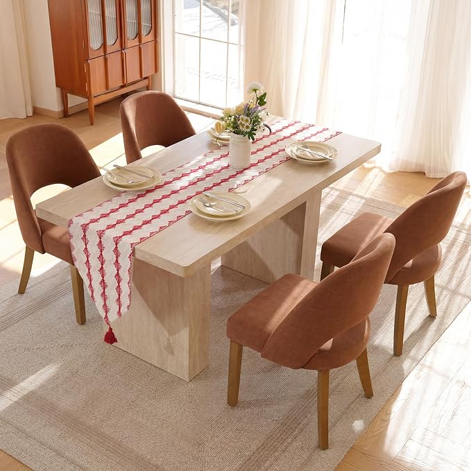 Wooden Dining Chairs Set of 6, Upholstered Modern Chenille Dining Room Chair Kitchen Chairs, Comfy Farmhouse Dinner Chair for Kitchen Dining Room, Orange