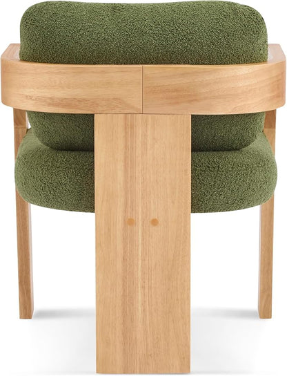 Christopher Knight Home Yorick Modern Boucle Dining Chair Set of 2 with Cushion, Solid Wood Dining Room Armchair Set, Curved Backrest Kitchen Side Chair, Living Room Comfy Extra Seat, Natural+Green