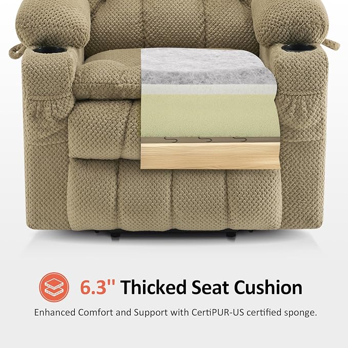 MCombo Large Dual Motor Power Lift Recliner Chair for Elderly, Zero Gravity Lift Chair with Heat and Massage, Infinite Position Lay Flat Recliner, USB Ports, Cup Holders, Fabric 7896 (Beige, Large)