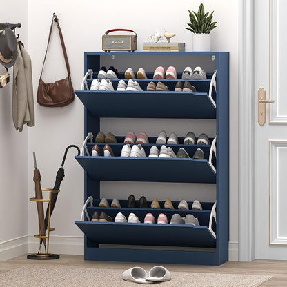 BORNOON Shoe Cabinet with 3 Flip Drawers, Hidden Wood Shoe Cabinet,Freestanding Shoe Storage Cabinet for Entryway Hallway. 47.2" H*31.5" W*9.45" D
