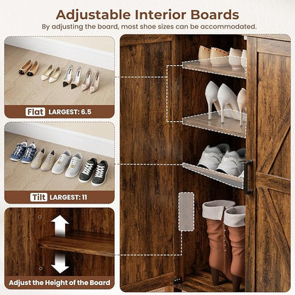 ALLSTAND 5-Tier Large Shoe Cabinet with 4 Doors, Entryway Shoe Rack Shoe Storage Cabinet with Adjustable Shelves & Anti-tip Fitting for Entryway, Living Room, Closet