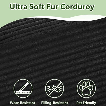 96" Modular Sectional Sofa, Modern Corduroy Cloud Couch with Side Pockets, Boneless Couch Upholstered 3-Seater L-Shaped Sofa for Living Room, No Assembly Required (Black, Left-Facing Chaise)