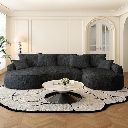 115-inch L-Shaped Luxurious Modern Contoured Curved Back Sofa, a Seamless Boneless Design with a Curved Silhouette, Ideal for Living Room use(Right Chaise,Black)