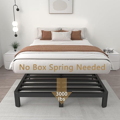 ITIMIDI 6 Inch Black Queen Bed Frame with Metal Gaskets, No Box Spring Needed, Heavy Duty Steel Slat Support, DIY Headboard, Anti-Slip Mattress Stopper, Round Corner Leg, Easy Assembly