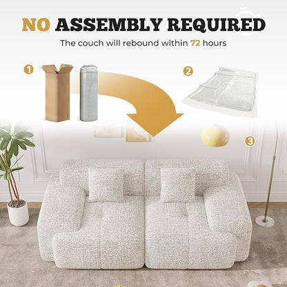 85" Cloud Loveseat Sofa in a Box, Modern Small Couch No Assembly Required, Comfy Deep Seat Boneless Couches for Living Room, Bedroom, Apartment, Beige 1 PCS