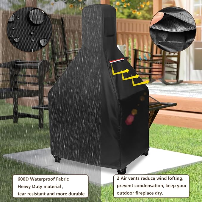 Outdoor Fireplace Cover,600D Heavy-Duty Waterproof Cover Compatible with Endless Summer Wood Burning Outdoor Fire House,43.3" H x 25" L x 20" W