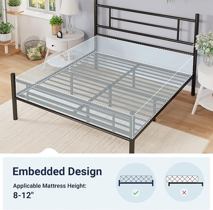 Allewie 14 Inch Full Size Metal Platform Bed Frame with Headboard and Footboard, Underbed Storage, Strong Metal Slats Support, Mattress Foundation, No Box Spring Needed, Easy Assembly, Black