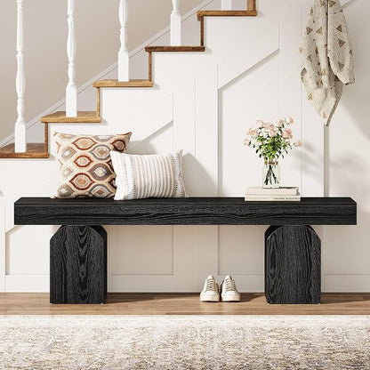 Tribesigns 59" Modern Entryway Bench, Black Wooden Shoe Bench with Arched Base, Sturdy End of Bed Bench for Entryway, Living Room & Bedroom