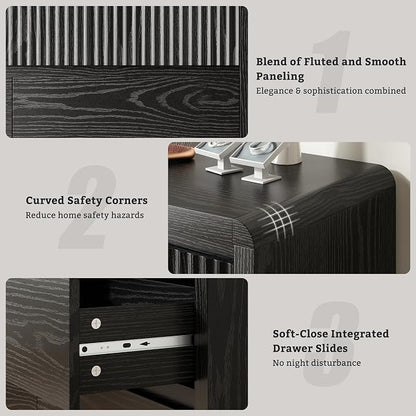 LYNSOM 7 Drawer Dresser for Bedroom, 50" Wide Fluted Dresser with Curved Corners, Wood Dressers & Chests of Drawers with Dual-Panel Design for Bedroom, Entryway, Black