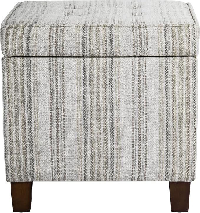 HomePop 18" Square Tufted Storage Ottoman - Gray Striped Pattern