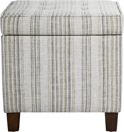 HomePop 18" Square Tufted Storage Ottoman - Gray Striped Pattern