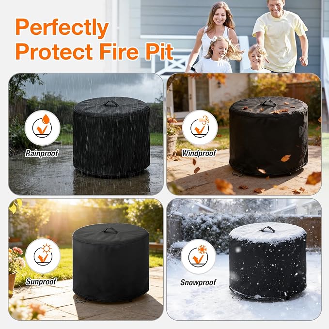 POMER Fire Pit Cover,30inch Round Fire Pit Cover for BALI OUTDOORS Gas Firepit Table Waterproof Propane Gas Fire Pit Column Cover - 30" D x 25" H