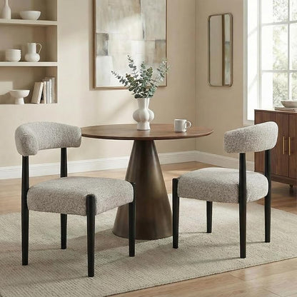 VKNOW Wooden Dining Chairs Set of 4 with Black Rubberwood Legs, Brown | Soft Chenille Fabric, Curved Open Back, Thickened Cushion, For Adults and Family, Dining Room, Kitchen, No Wobble