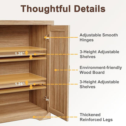 Memobarco Fluted Buffet Cabinet with Storage Accent Sideboard,Modern Credenza with 2 Doors & Adjustable Shelves,Wood Coffee Bar Table Console for Dining Room Kitchen Living Room Entryway,Natural Oak