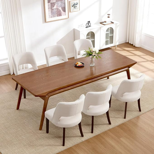 Dining Chair Set of 8,Modern Dining Room Chairs with Thick Cushions,Upholstered Linen Fabric Kitchen Chairs for Kitchen Dining Room Beige