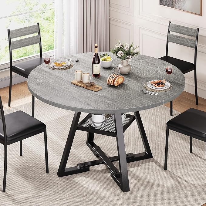 Jocoevol Round Dining Table for 4,Kitchen Dining Room Circle Dinner Pedestal Table,Space Saving Wood Kitchen & Dining Room Furniture, 42In,Grey