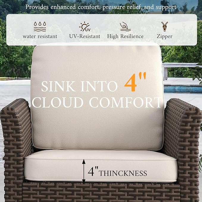 Patio Wicker Swivel Chairs with High Back Set of 2, All Weather PE Wicker Outdoor Swivel Chairs with Waterproof Cushion for Porch, Backyard, Balcony, Deck