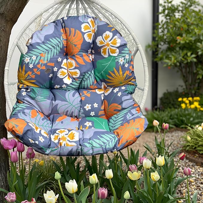 Waterproof Egg Chair Cushion Replacement for Patio Hanging Basket,Large U Shape, No Slip Outdoor Floral Wicker Egg Chair Cushions for Garden Proch Balcony Backyard,47"*35" Flower