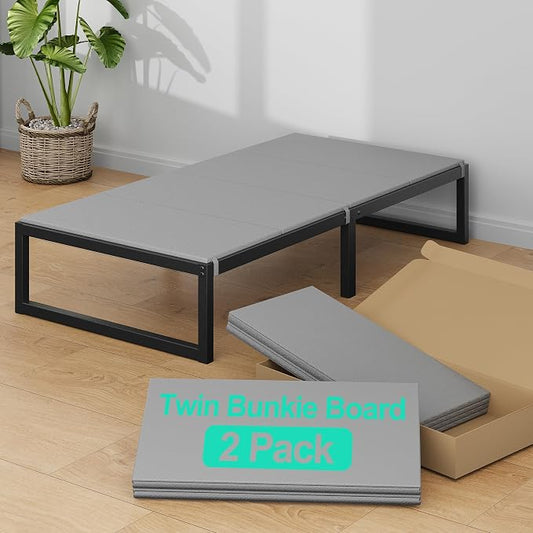 Lutown-Teen Bunkie Board Twin 2 Pack Under Mattress High-Density Polymer Twin Bunkie Board Anti-Sag, Breathable, Moisture Resistant, Noise Minimizing, Gray
