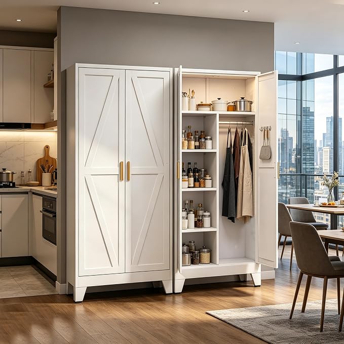 71" H Tall Pantry Cabinet with Doors,Kitchen Pantry Cabinet,Black Metal Storage Cabinets,Garage Storage Cabinet,Food Storage Cabinet with Doors and Shelves
