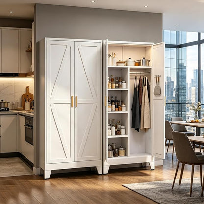 71" H Tall Pantry Cabinet with Doors,Kitchen Pantry Cabinet,Black Metal Storage Cabinets,Garage Storage Cabinet,Food Storage Cabinet with Doors and Shelves
