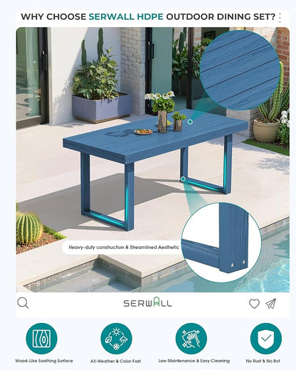 SERWALL HDPE Outdoor Dining Set for 4, 67'' Patio Table and Chairs Set | with Armchair Seat