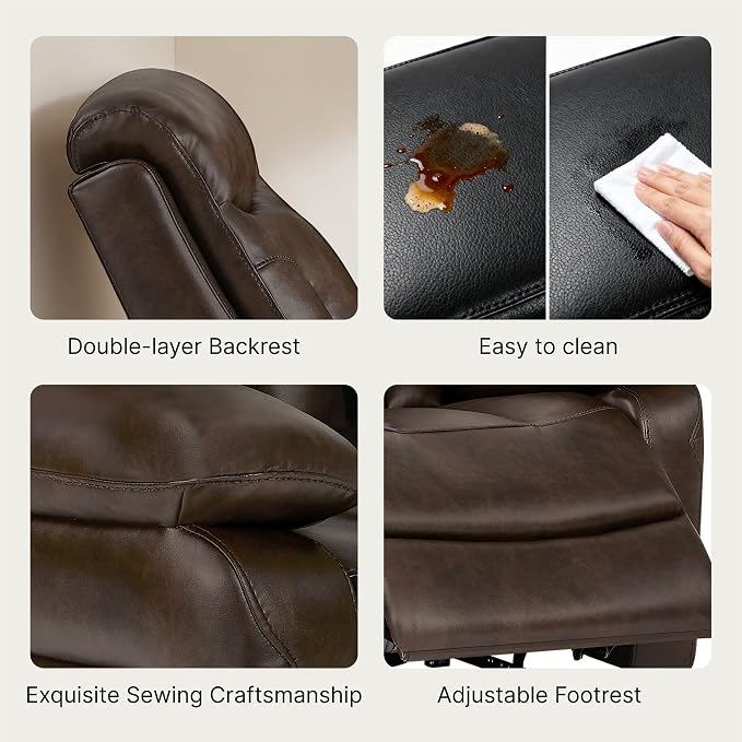 KISLOT Power Recliner Chair Wall Hugger Recliner with Adjustable Headrest and Footrest Dual Motor Electric Faux Leather Reclining Sofa with USB/Type-C Charging for RV Living Room Bedroom