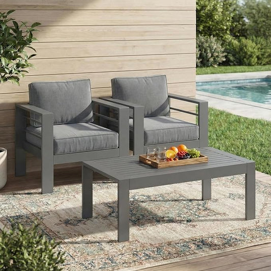 Solaste Aluminum Patio Furniture Set for All Weather, Oversized Metal Outdoor Furniture Set with 27.5" Deep Seating and 3.2" Wide Armrest, Outdoor Patio Sofa with 10" Back Suport Cushion