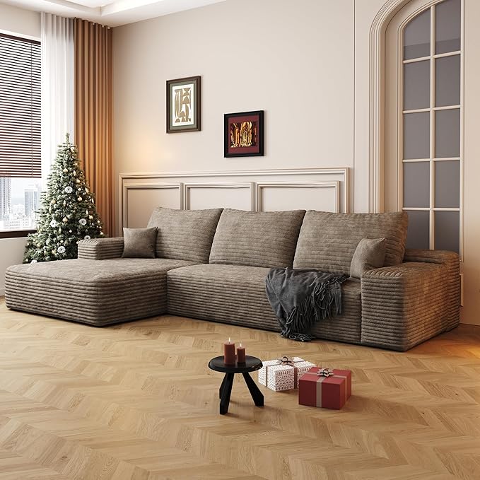 AUGOP 108" Sectional Couches for Living Room Modern Modular Sofa with L-Shape Couchs Upholstered Boneless Couch Deep Seat Sectional Couch with Chaise (Camel, Left Facing Chaise+2Seaters)