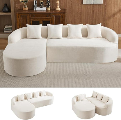 105.5" Boneless Curved Couch, L Shaped 4-Seater Cloud Couch with Deep Seat Chaise, Oversized Curved Sofa, Chenille Modular Sectional Couches for Living Room, No Assembly, Beige
