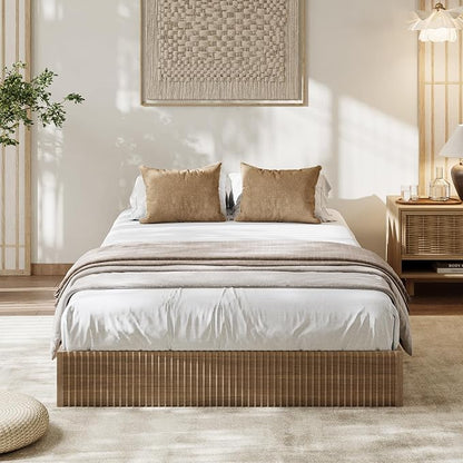 Garvee Twin Bed Frame, Wood Platform Bed with Fluted Design, Low Profile BedFrame, Minimalist Bed Base with Noise-Free, Easy Assembly, No Box Spring Needed, Walnut