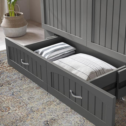 AFI, Southampton Murphy Bed Chest Full with 6" Mattress, Built-in USB Charger & Storage Drawer, Grey