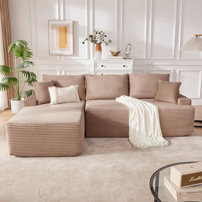 Mangodan Cloud Sectional Sofa, Boneless Couch for Living Room, Modular Sectional Sofa with Deep Seat, Fluffy L-Shaped Comfy Couch with Right-Facing Chaise, No Assembly Required, Camel
