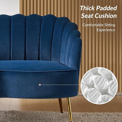 Velvet Upholstered Loveseat Sofa with Gold Metal Legs, Modern Comfy Small Love Seat with Flower Shaped Back, 2-Seater Sofa Accent Couch for Living Bedroom Leisure Areas