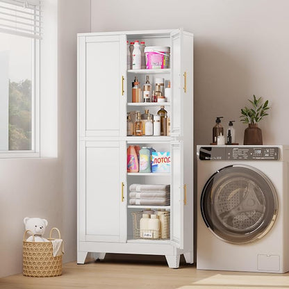 75" Tall Kitchen Pantry Cabinet, White Metal Pantry Storage | Storage Cabinet with Doors and 3 Adjustable Shelves, Steel Storage, Bathroom cabinets Organizer, Cupboard for Home, Office