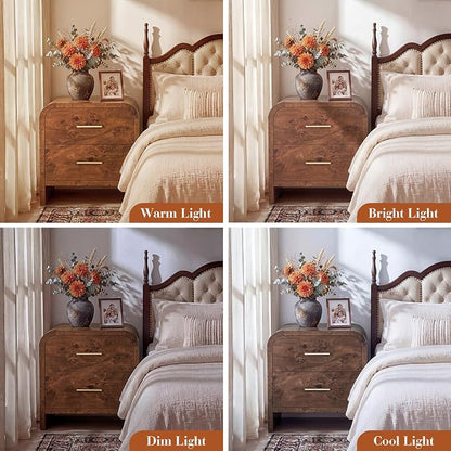 Night Stand Set of 2 [Unique Curved Profile] [FSC-Certified Wooden Board] 2-Drawer Nightstand 24" H Metal Handle Modern Sturdy Bedside Table Side Table End Table