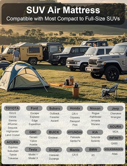 Umbrauto SUV Air Mattress, Quick Inflation Inflatable Car Camping Bed for Back Trunk Sleeping, Flocked Surface/Leakproof PVC/Reinforced Bottom Airbed Fits Most SUVs with Pump, Pillows, Carry Bag