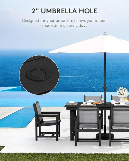 SERWALL 5 Piece Patio Dining Sets, Outdoor HDPE Dining Furniture Set with Umbrella Hole Cut-Out Table and 4 Woven Chairs, Black