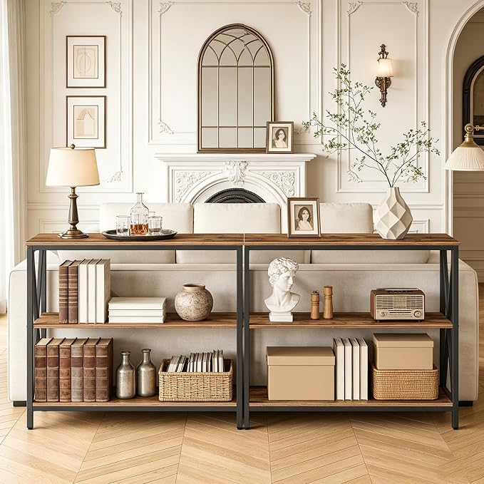 MAHANCRIS 31.5" Sofa Table, Industrial Console Table, 3-Tier Entryway Table, Narrow Sofa Table with Storage Shelves, Foyer Table, Hallway Table for entryway, Living Room, Rustic Brown CTHR8001Z