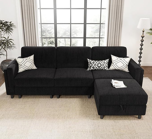 KKL Sleeper Sofa Couch - 4 Seater L Shape Modular Sectional Sofa Bed with Storage Ottoman, Convertible L/U-Shaped Sleeper Couch for Living Room, Modern Reversible Design