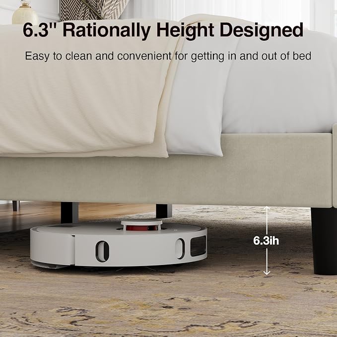 Novilla Full Size Bed Frame, Full Bed Frame with Headboard, Velvet Upholstered Wing Side Headboard, No Box Spring Needed, Heavy Duty Feet, Easy Assembly, White Velvet
